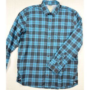 L.L. Bean Mens Bean Flex Flannel Shirt Size L Tall Cotton‎ Stretch Blue